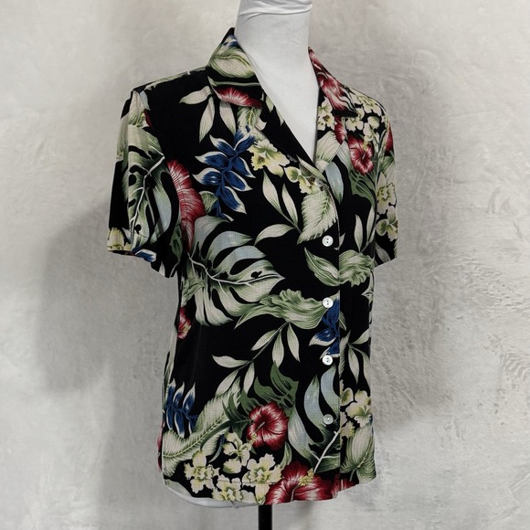 Vintage Bill Blass 100% Pure Silk Hawaiian Button Down Shirt Size M Hibiscus 90s - Picture 3 of 13